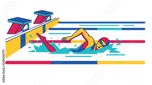 Tableau sur toile Professional athlete swimming freestyle in competition pool vector illustration,