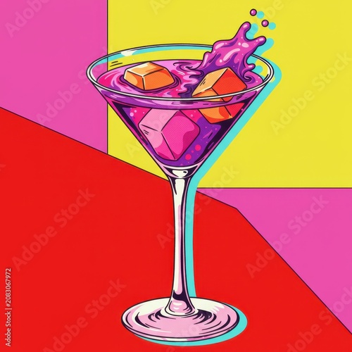 Luxurious Purple Cocktail Served in Elegant Glass with Vibrant Lighting and Stylish Beverage Presentation
