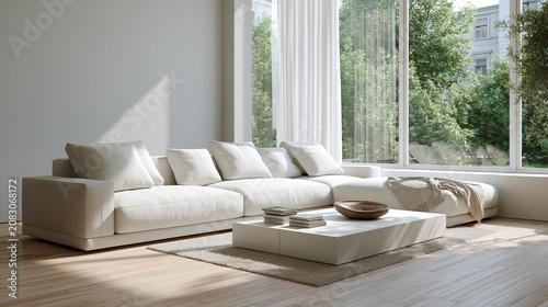 Cuadro en lienzo Modern living room features a large sectional sofa with soft cushions and pillow