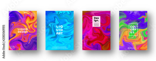 Colorful modern abstract backgrounds with neon red, green, blue, purple, yellow and pink gradient. Dynamic color flow poster, banner. Vector illustration.