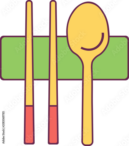 Asian dining chopsticks and spoon cutlery icon