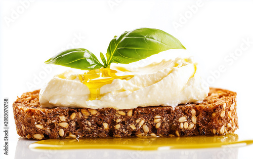 bread with melted cream cheese isolated on a white background