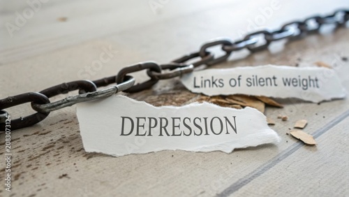 Emotion Concept Illustrating Depression with Torn Paper on Chain Symbolizing Silent Burden and Mental Health Struggles