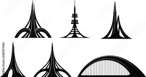 Obraz na plátně Futuristic towers, modernist spires, architectural silhouettes, creative structu
