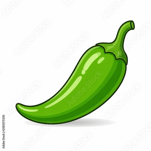 Fresh green chili pepper flat vector icon isolated on white background with glossy curved shape