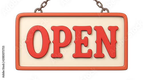 Open sign for retail store with hanging chain