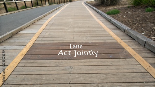 Wooden walkway with inspirational quote for motivation and teamwork, enhancing outdoor space and community engagement