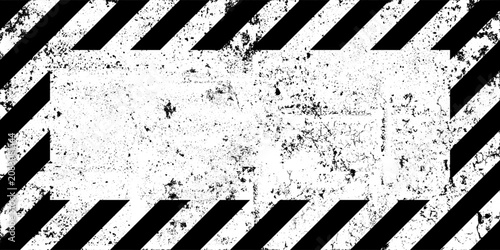 Warning sign with black diagonal lines. Attention, danger or caution symbol. Construction site signage, road safety notice, hazard banner, security alert shield. Vector illustration