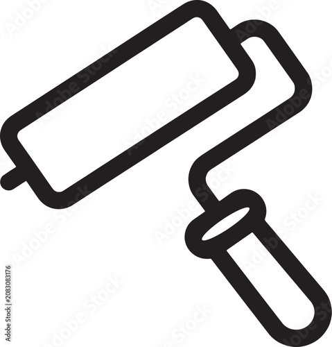 Handheld paint roller tool minimalist outline icon with painting, renovation