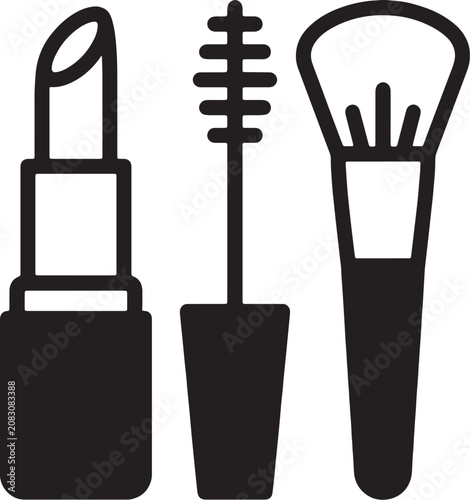 Minimalist cosmetics and beauty makeup tools icon set with cosmetics, lipstick