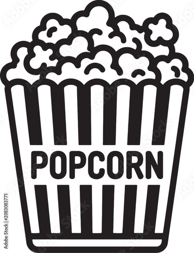 Popcorn bucket movie theater snack icon with entertainment, illustration