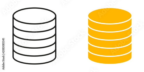 Database or data storage stack icon for server information management isolated on transparent background