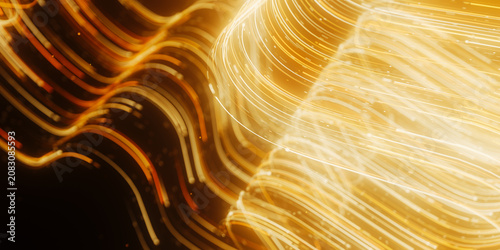 Fotografie Golden abstract flower vortex made of light trails