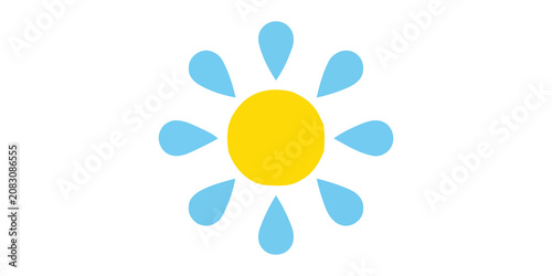 Simple yellow sun with blue petals on transparent background