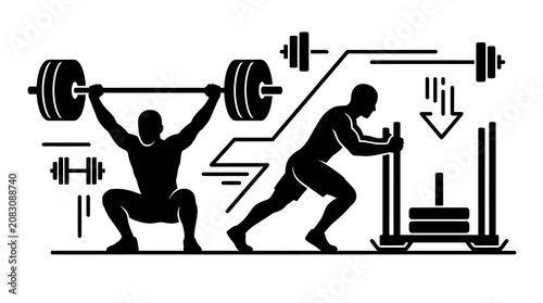 Cuadro en lienzo Weightlifting and Sled Push Vector Illustration