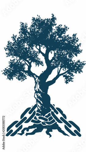 Graphic illustration of tree with roots.