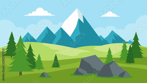 Quadro su tela Mountain Plateau Flat Vector Landscape