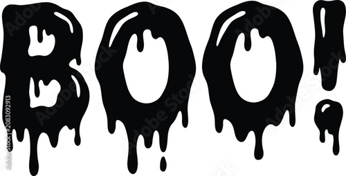 Foto Black dripping boo text for halloween party design isolated on transparent backg