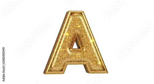 Glittery gold letter A uppercase shiny sparkly metal alphabet symbol decoration element transparent background