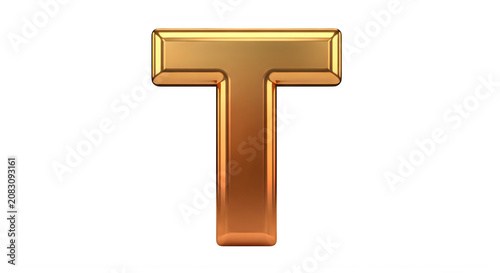 Shiny gold metallic letter T with reflective surface  alphabet symbol transparent background