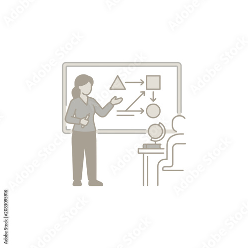 Teacher explaining diagram on whiteboard in classroom