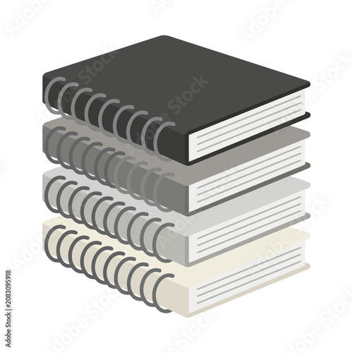 Stack of four spiral bound notebooks.