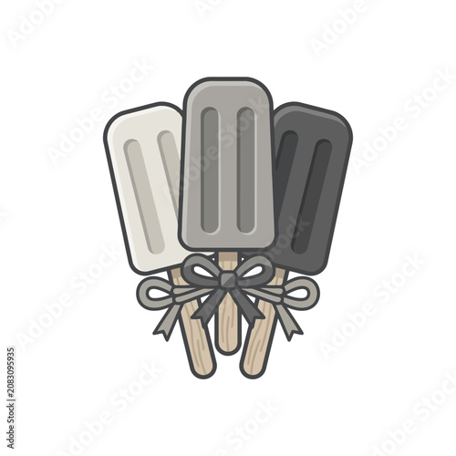 Three frozen popsicles tied with a decorative ribbon bow.