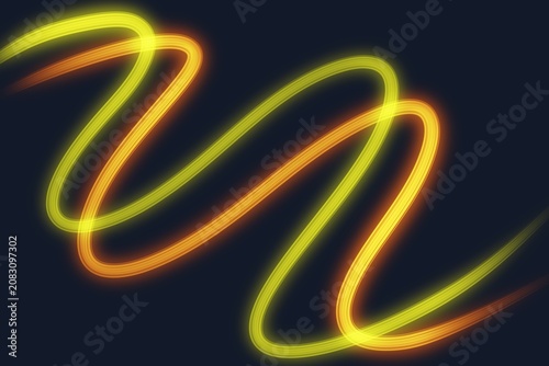 Fotografía Néons lumineux jaune et orange ondulation fond d’écran abstrait lumineux avec va