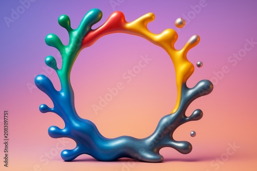 Abstract colorful circular splash shape with glossy texture on gradient background, showcasing creative fluid motion and light concept design. Ai generative