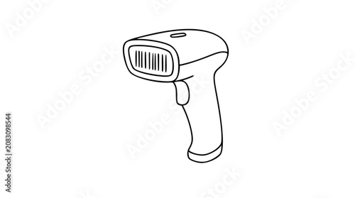 Front view barcode scanner vector icon, sleek outline illustration with scan bars, minimalist hand-drawn line art for retail checkout, inventory control, warehouse logistics, and POS systems