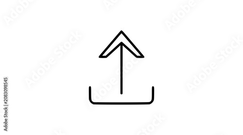 Upload arrow vector icon, bold outline illustration of upward file transfer symbol rising from tray, minimalist hand-drawn line art for apps, cloud storage, backup, and interface design