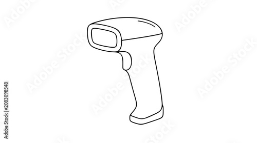 Handheld barcode scanner vector icon, clean outline illustration of retail checkout scanning device, minimalist hand-drawn line art for inventory, logistics, POS, warehouse, and shop technology design