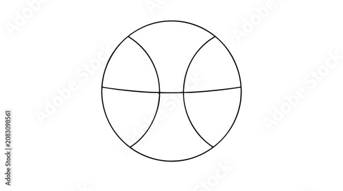 Basketball vector icon, clean outline illustration of classic sports ball with curved seams, minimalist hand-drawn line art for games, training, fitness, courts, leagues, and athletic design