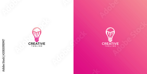 Schilderij op canvas Modern Light Bulb Logo Concept Featuring Minimalist Letter M Integration for Cre