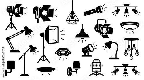 Принти на полотні Lighting equipment illustration featuring lamps, spotlights, and fixtures symbol