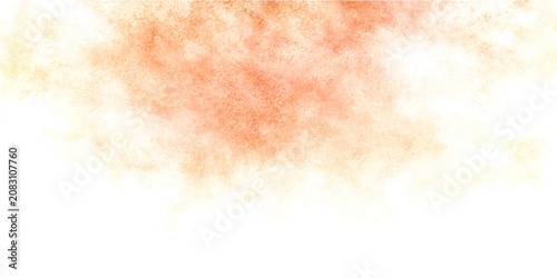 Bild auf Leinwand Orange and yellow powder explosion with wispy clouds of color against a white background for graphic design and abstract art