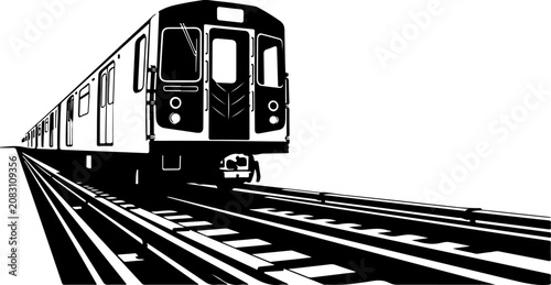 Monochrome subway train, urban transportation icon, black and white vector, railroad illustration