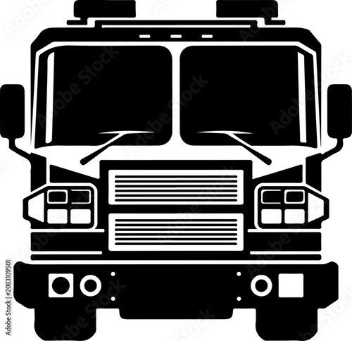 Fire truck, fire engine, emergency vehicle, black icon, silhouette