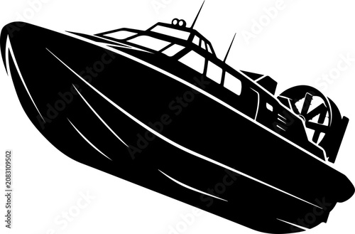 Black speedboat, vector boat icon, nautical symbol, watercraft silhouette