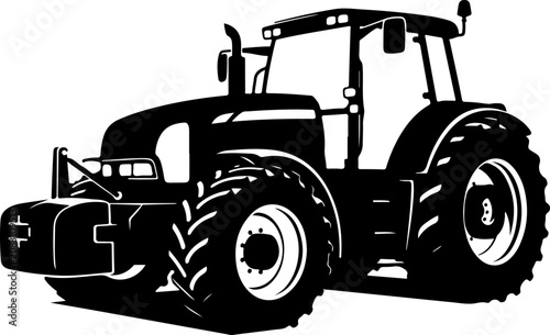Tractor, agricultural vehicle, farming equipment, black silhouette, vector icon