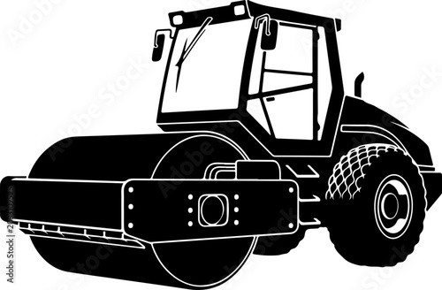 Road roller, construction vehicle, heavy equipment, black silhouette, industrial machine