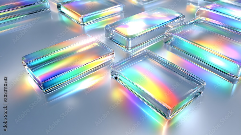 Fototapeta premium Abstract Iridescent Glass Rectangles on a Reflective Surface