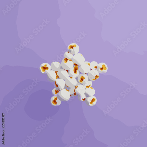 Popcorn kernels forming a star shape on a purple background