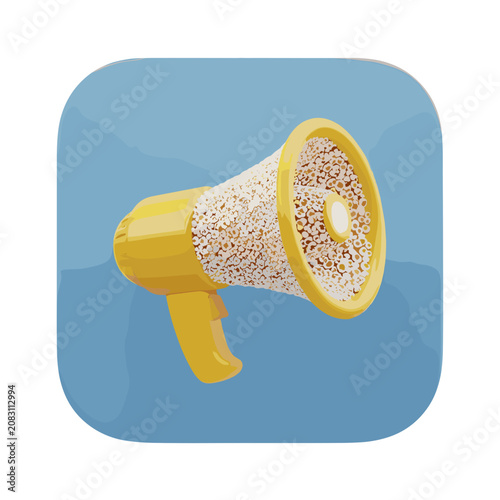 Yellow megaphone filled with popcorn for movie news and entertainment