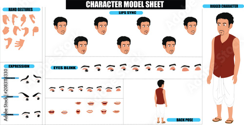 Canvas Print Indian Rural Village Man Sprite Sheet | Rigged 2D Character with Lip Sync, Walk