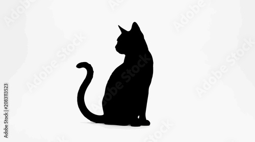 Fotografie Black cat silhouette, feline icon, pet vector, animal shape isolated on White Ba