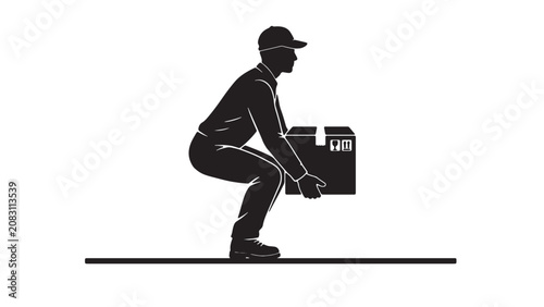 Bild auf Leinwand Warehouse worker lifting heavy package with proper ergonomic technique for manua
