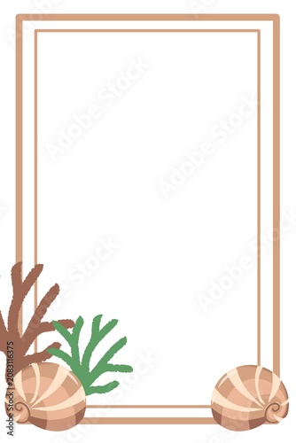 Vertical Seashell Coral Frame. Marine Vertical Border. Ocean Shell Template