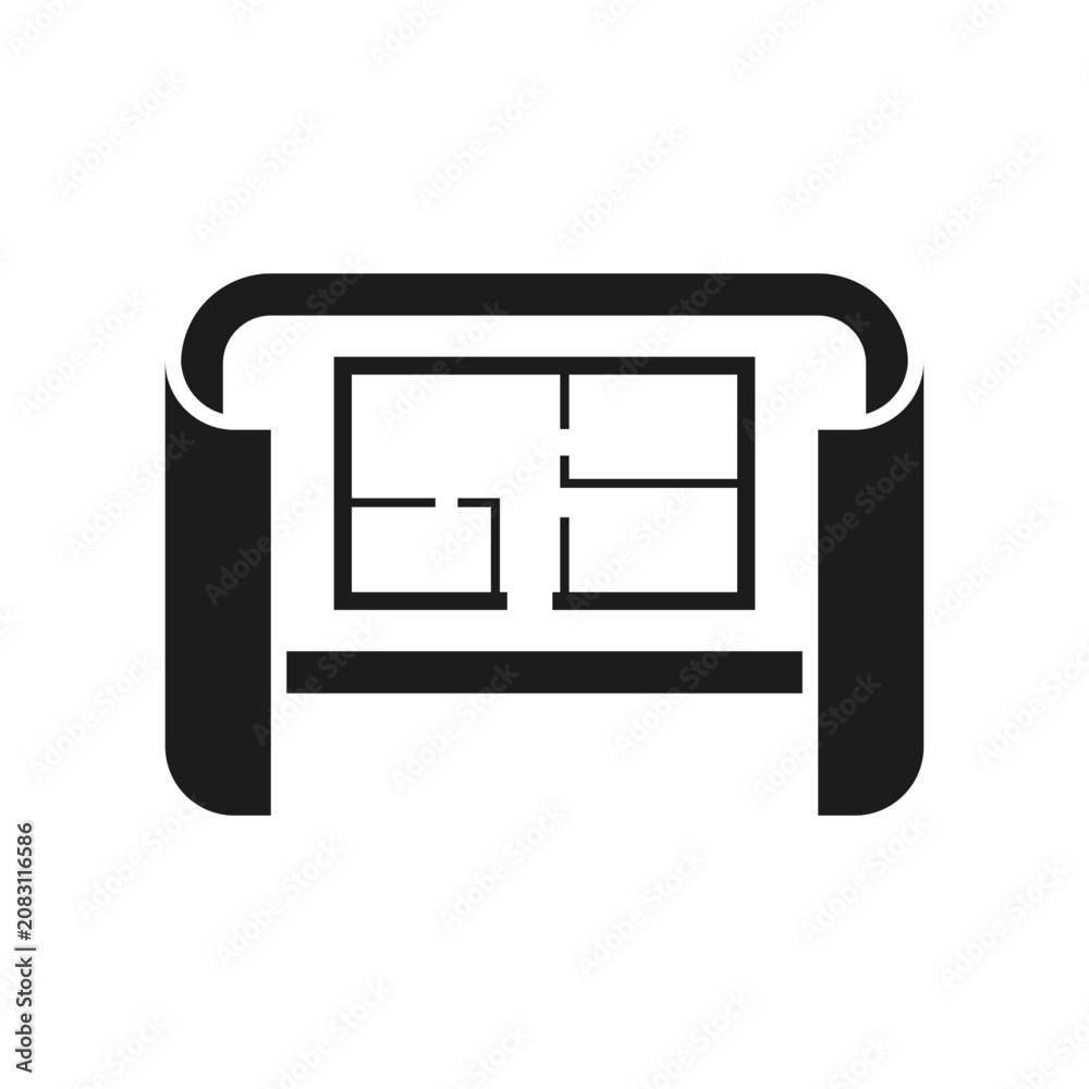 Obraz premium House construction blueprint icon in flat style. Room plan vector illustration on isolated background. Apartment structure sign business concept.