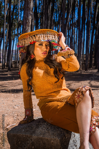 Photography Beautiful Latin woman wearing traditional inspired Andean clothing Retrato femen